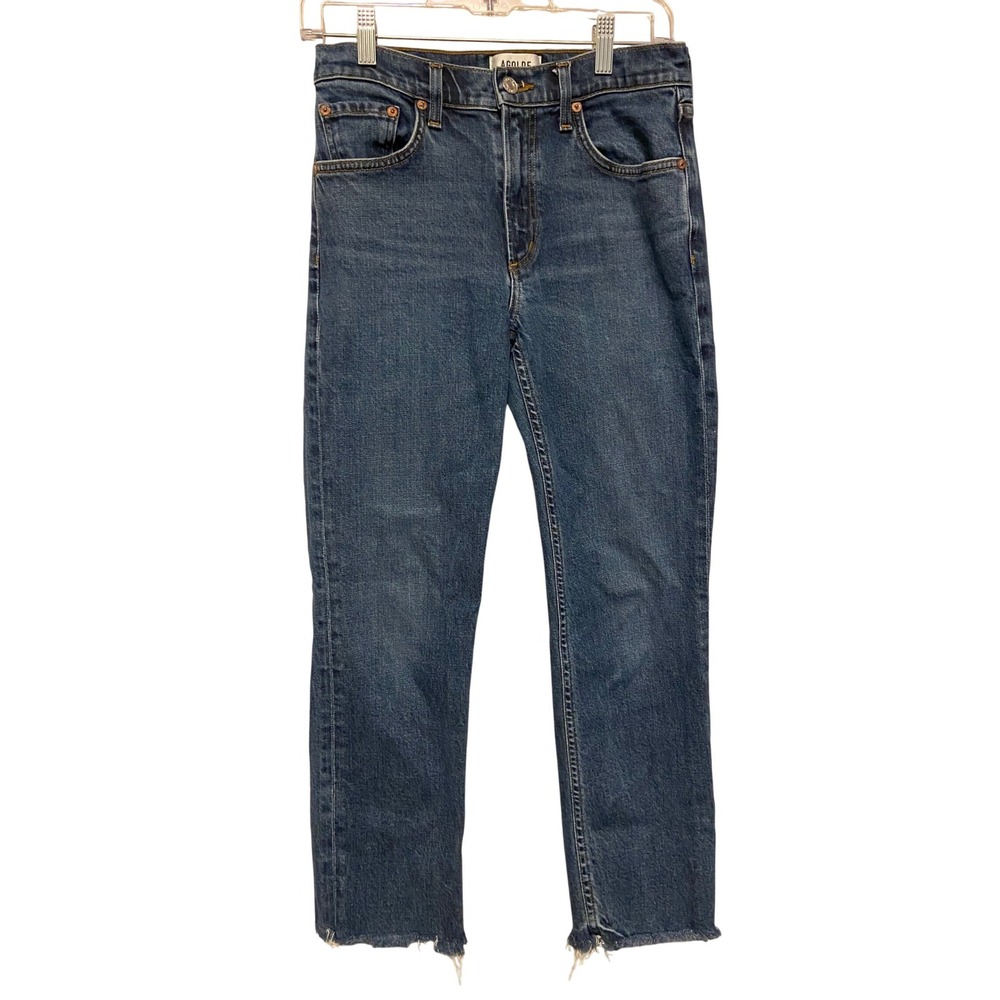 AGOLDE Kye Mid Rise Straight Leg Raw Hem Jeans Womens Size 25 Blue Denim